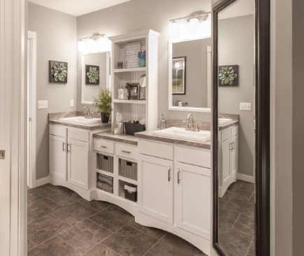 white bathroom tan floor