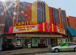capitol theatre red marquee gray car movies